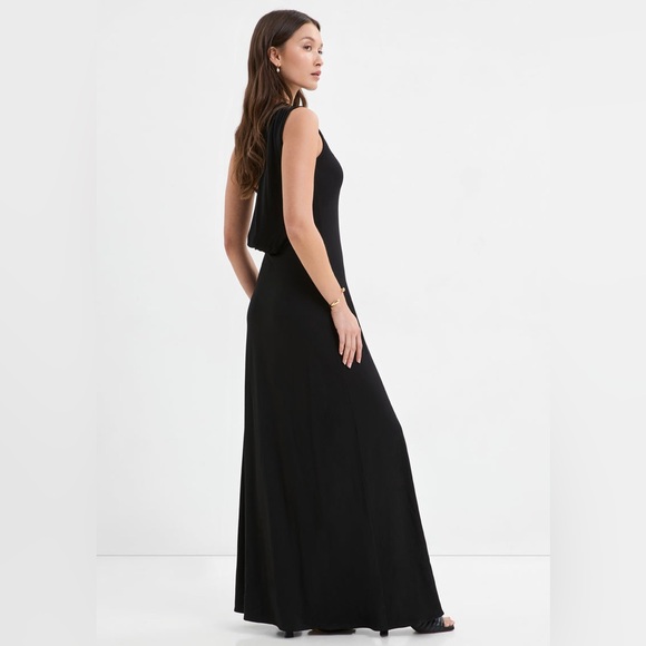 Marcella NYC Laurel Gown Dress Asymmetrical European Stretch Jersey XL Black - Picture 2 of 13